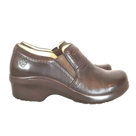 Ariat Clogs Brown Leather Womens 9C ASTM Saftey Composite Toe Slip-On - Picture 1 of 12